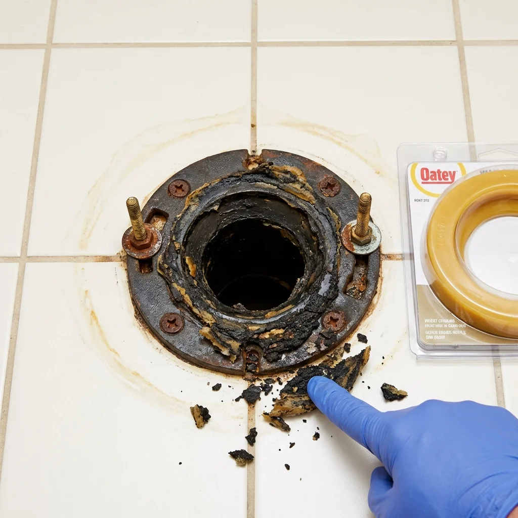 Failed wax ring showing water seepage at the base of a toilet in a Nixon, TX home